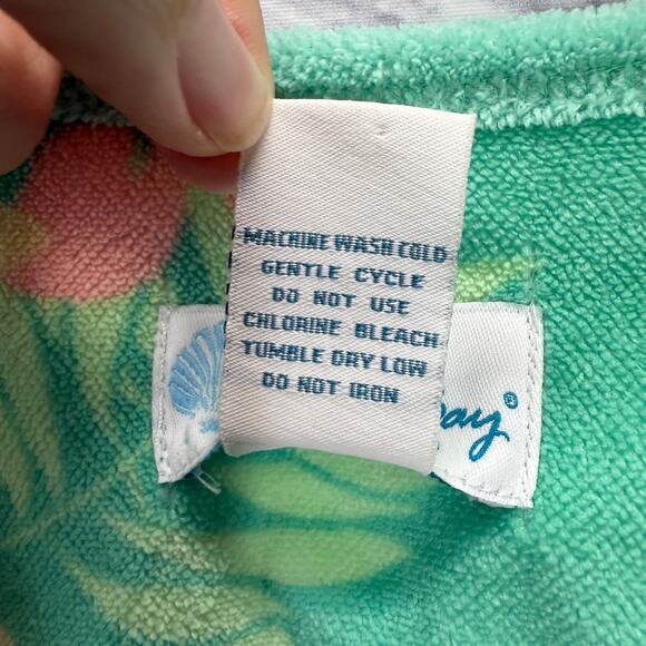 Coral Bay Leisure Swim Cover Up Robe Size XL Green Floral Terry Short Sleeve Zip - Picture 5 of 6